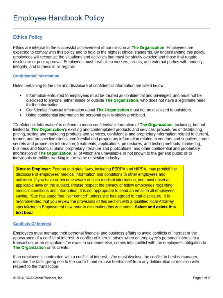 Ethics Policy and Future Directions