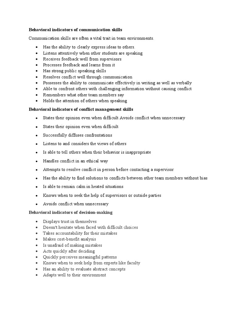 Diagnostic Criteria and Behavioral Indicators